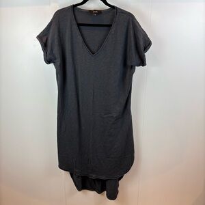 Joh Short Sleeve T-Shirt Dress Dark Grey V-Neck Cotton Stretch sz L Hi-Lo Hem